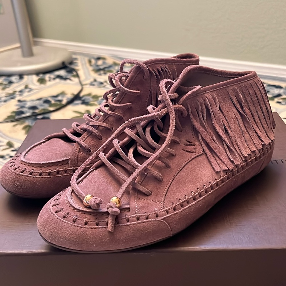 Louis Vuitton Brown Suede Fringe Details High Sneakers Size 38. Wear once